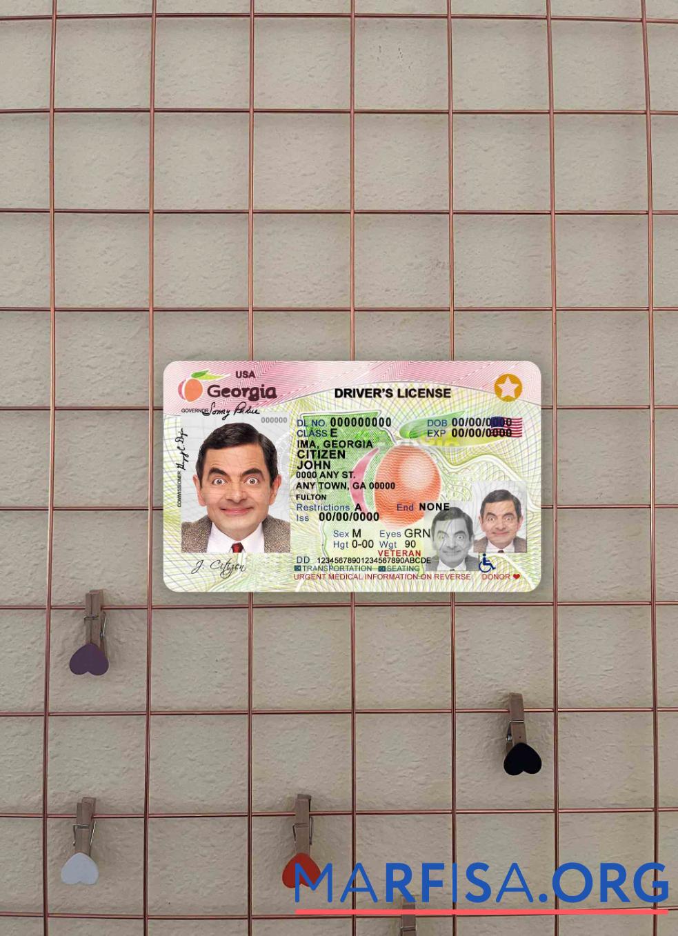 Downloadable USA Georgia driving license (2017 2019) photolook download for verification